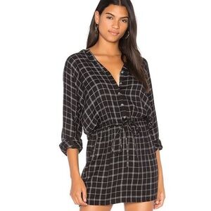 Joie Black and White Plaid Long Sleeve Dress